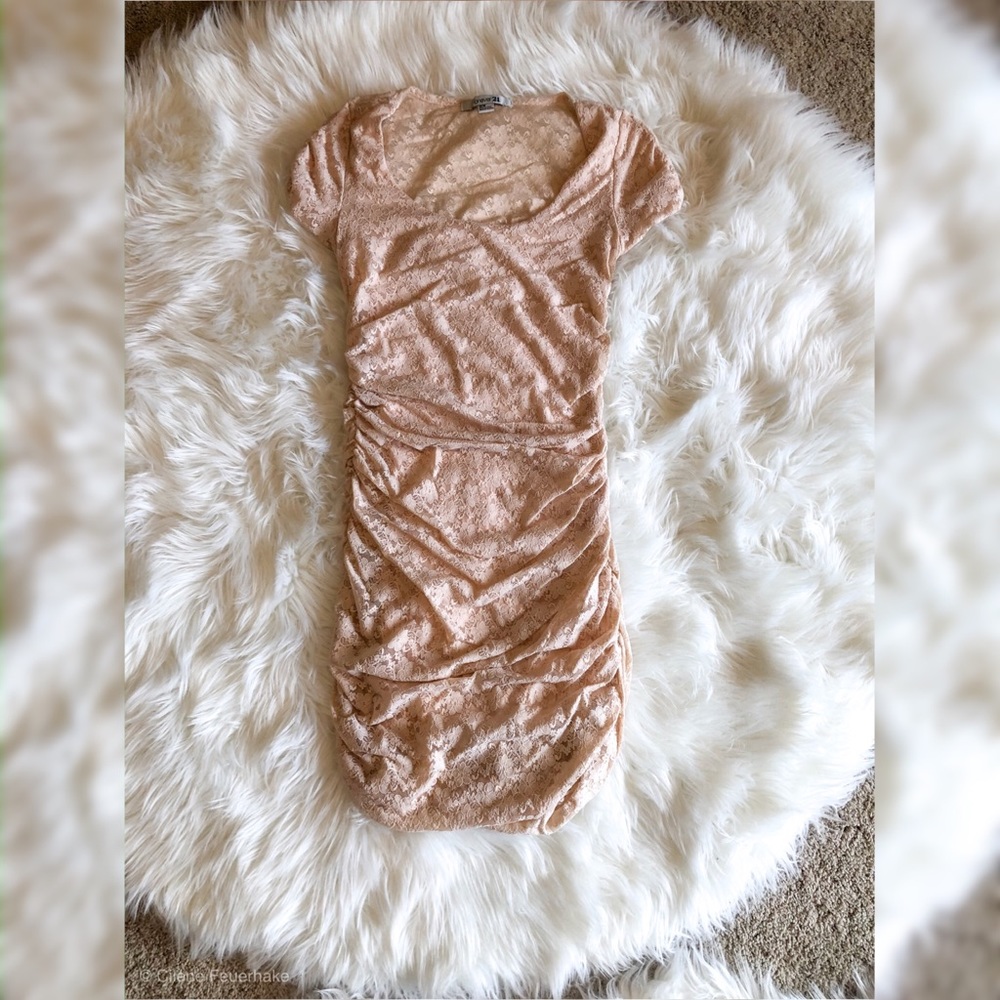 Lace Ruched Peach mini dress